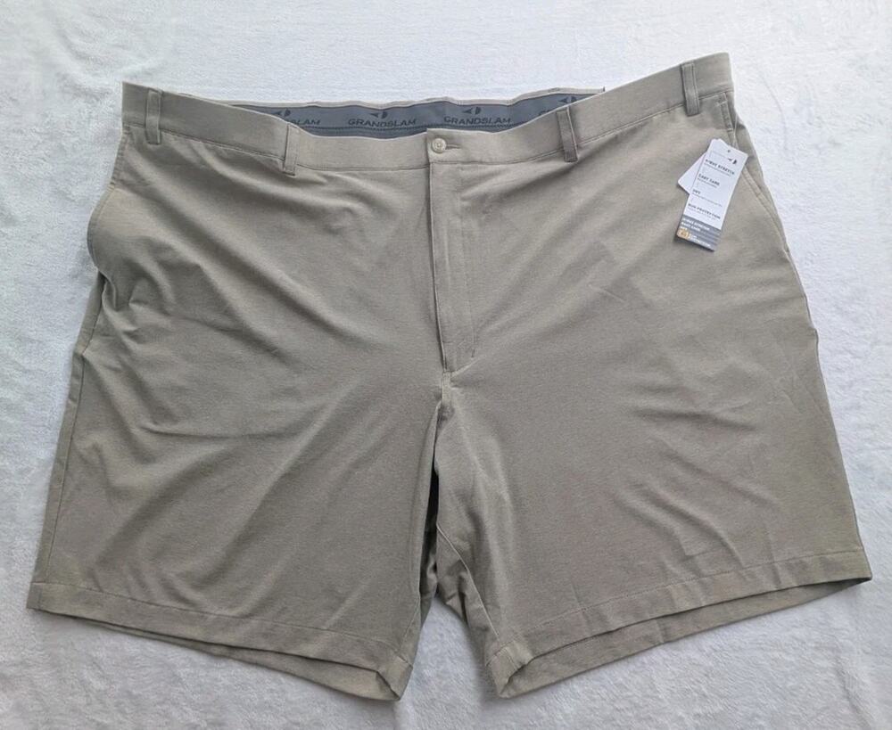 Grand Slam Men's Size 54 Golf Shorts 9" Inseam Khaki Heather Stretch Waist NWT